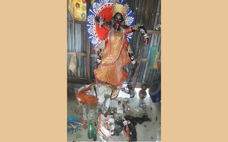 বানারীপাড়ায় মন্দিরের প্রতিমা ভাঙচুর